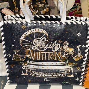 Louis Vuitton Limited Edition Blue and White Paper Bag Tote with Gold Accents